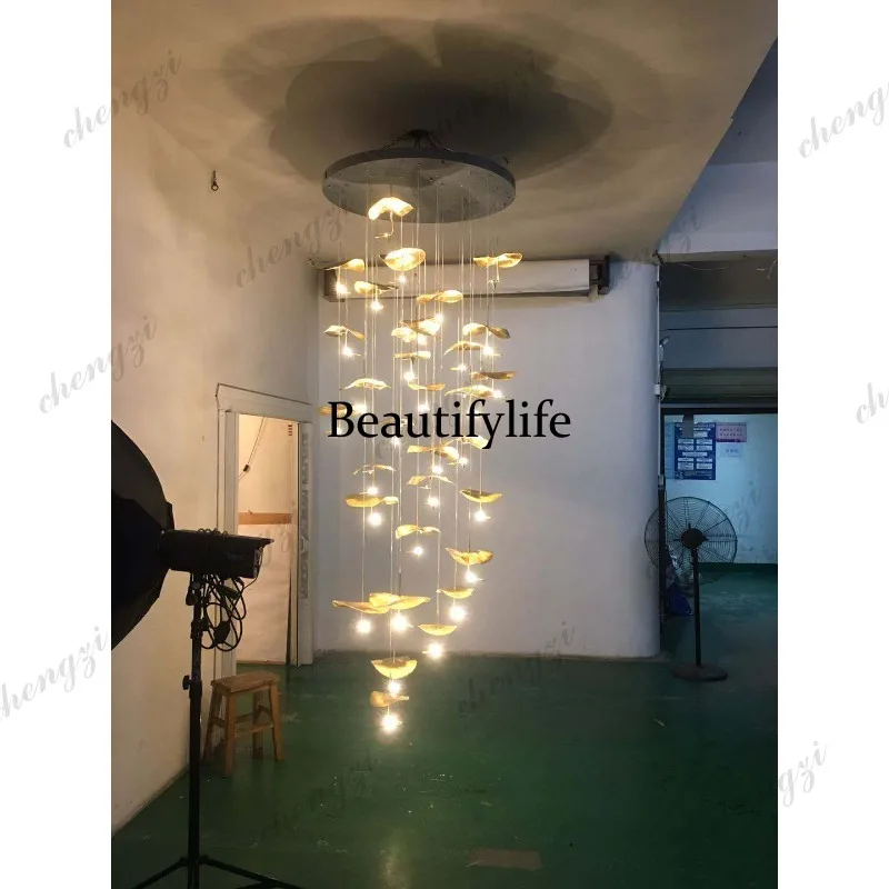 Simple and creative villa staircase rotating staircase long chandelier post-modern light luxury crystal small window chandelier