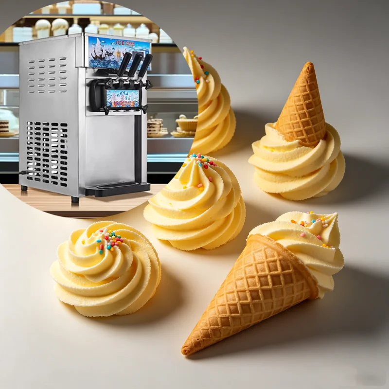 Soft Serve Ice Cream Maker Machine Pink Commercial Table Top 3 Flavors Mini Soft Ice Cream Machine
