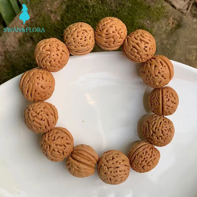 18MM Genuine Natural Walnut  Bracelet Crystal Gift Woman Round Beads Jewelry Fine