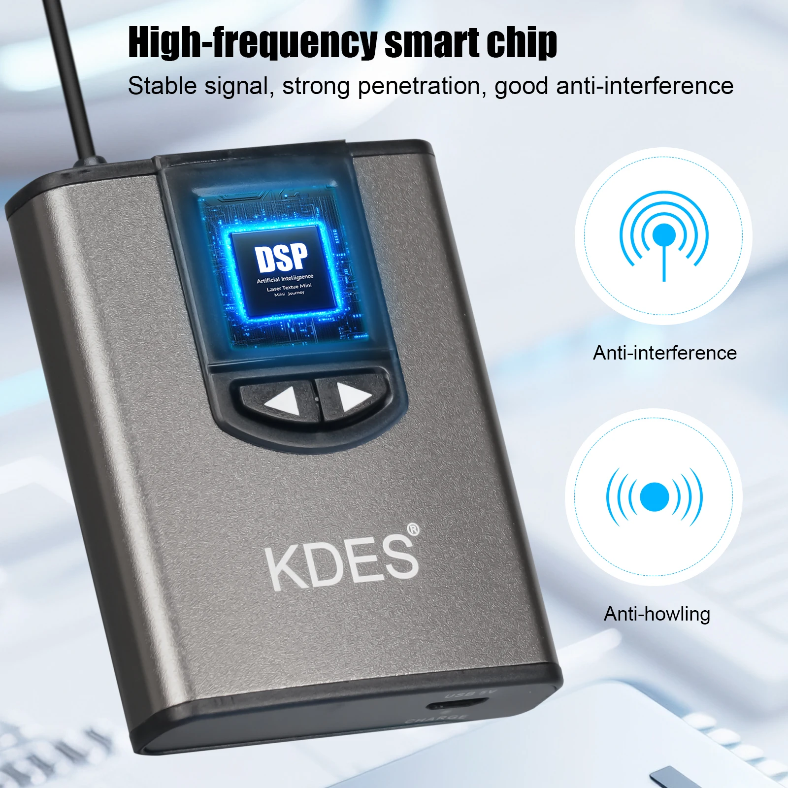 KDES Sistema con micrófono inalámbrico dual Auriculares con micrófono/Micrófono de pie/Micrófono de solapa Lavalier con transmisor y receptor de petaca recargable