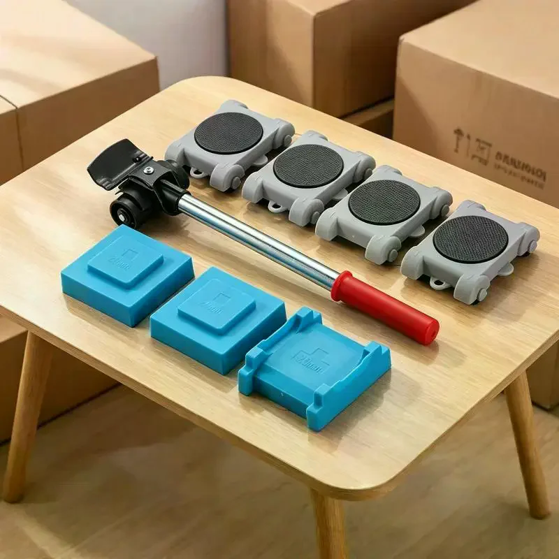5 8Pcs Furniture Lifter Mover Roller with Wheel Bar Heavy Duty Design for Sofa Table Bed Easy Home Moving