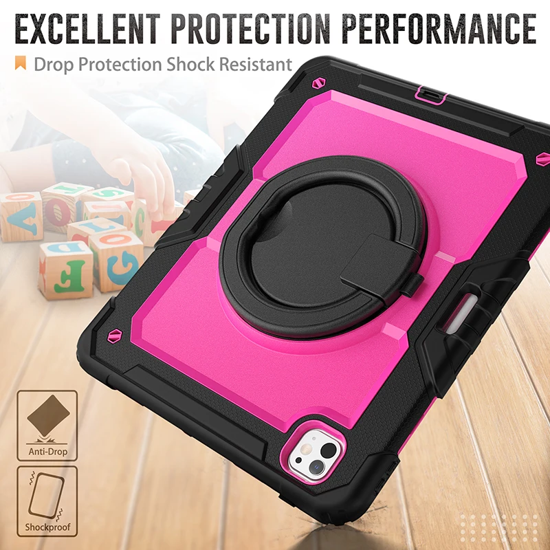 Protective Case For iPad Pro 13 inch 2024 Tablet Case Kickstand Holder Shoulder Strap Pencil Slot Anti-fall 360 Rotation Cover