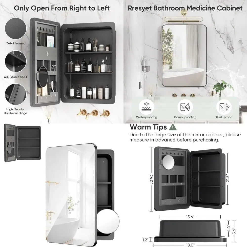 18x26 Wall-Mounted Mirror Cabinet with 3X Magnification, Adjustable Shelves, and Storage for Beauty Essentials