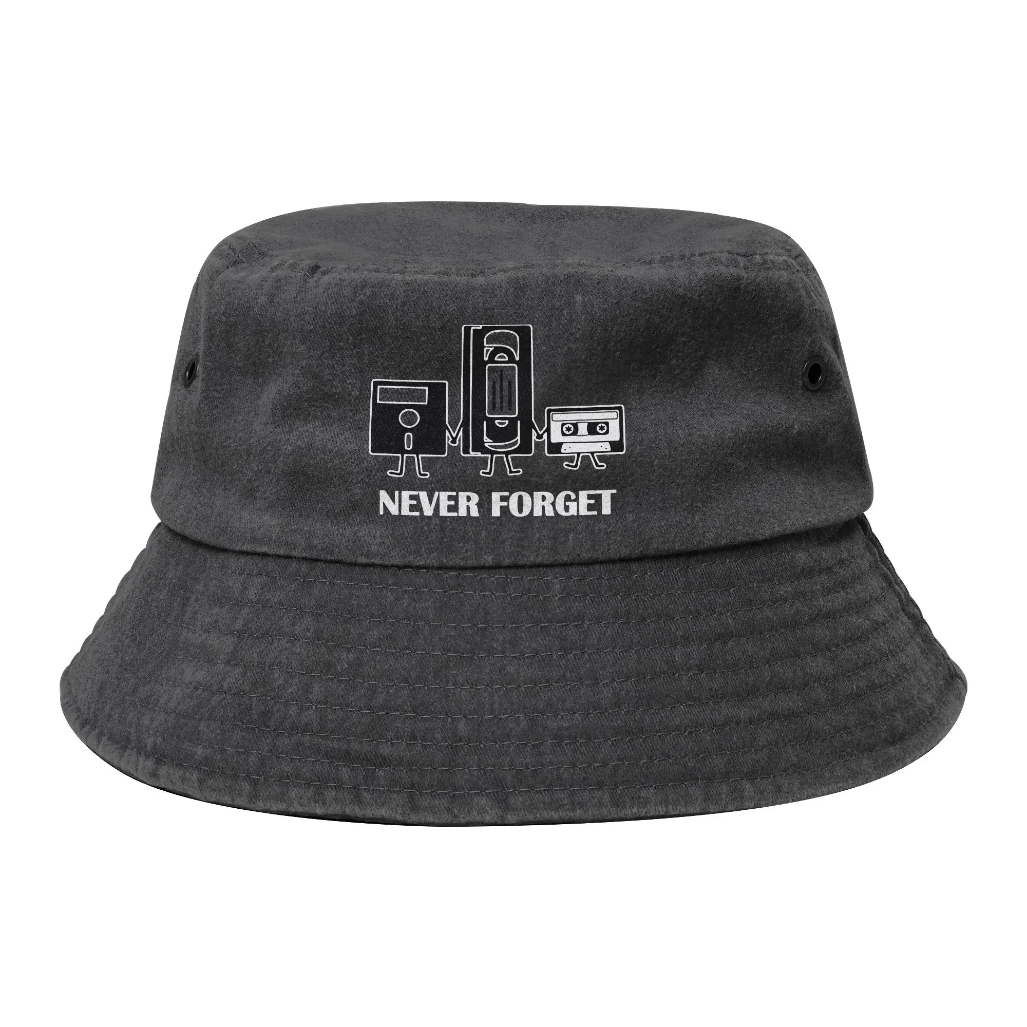 Never Forget Bucket Hats for Unisex Summer Travel Sarcastic Distressed Cotton Sun Hat UV Protection for Outdoor Fisherman Caps