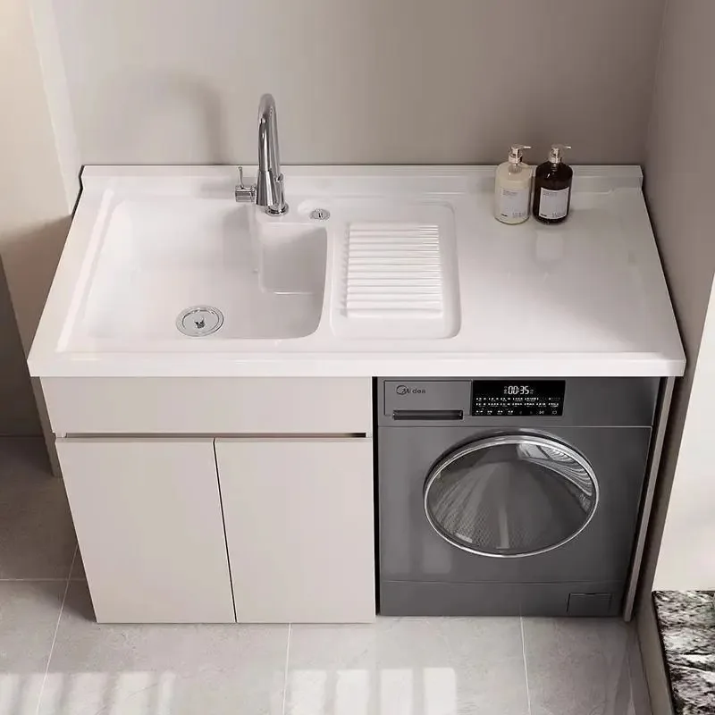 Washing machine cabinet, balcony integrated with rubbing board washbasin