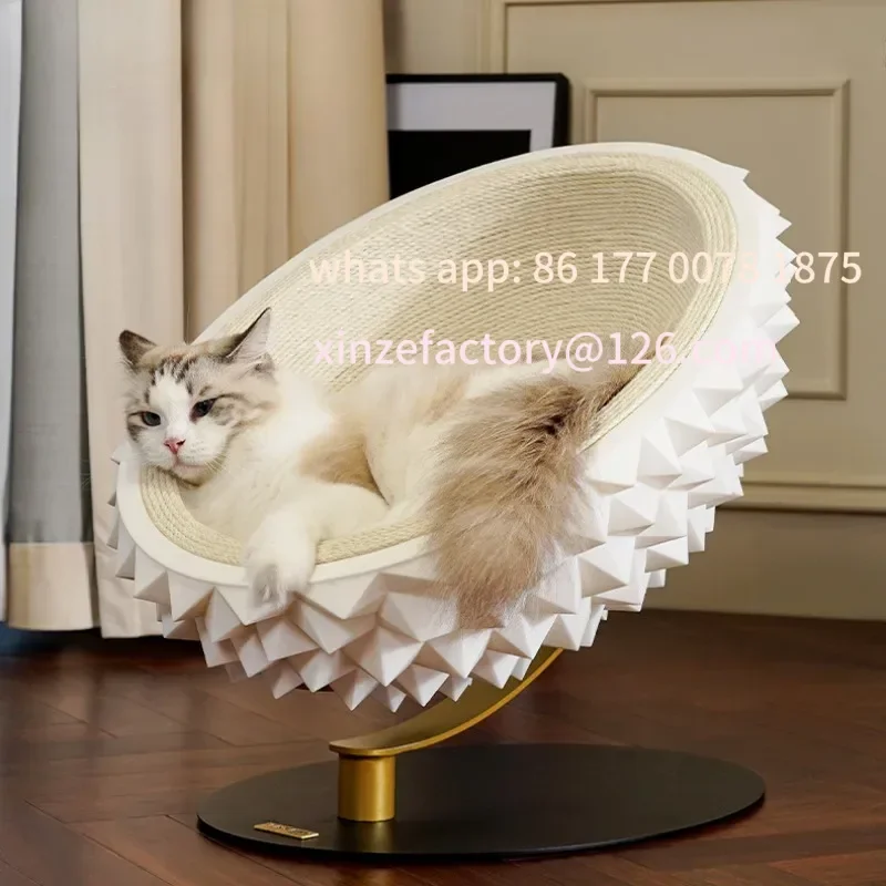 Customizable Durian Shell Hemp Rope Cat Nest Wear-resistant Sisal Cat Scratching Board Semi-enclosed Sleeping Pet Bed Cat