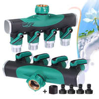 Heavy Duty Metal 4 Way 3/4'' Thread Faucet Splitters with Shut Off Valves for Garden Hose Adapter Outdoor Water Tap Connectors