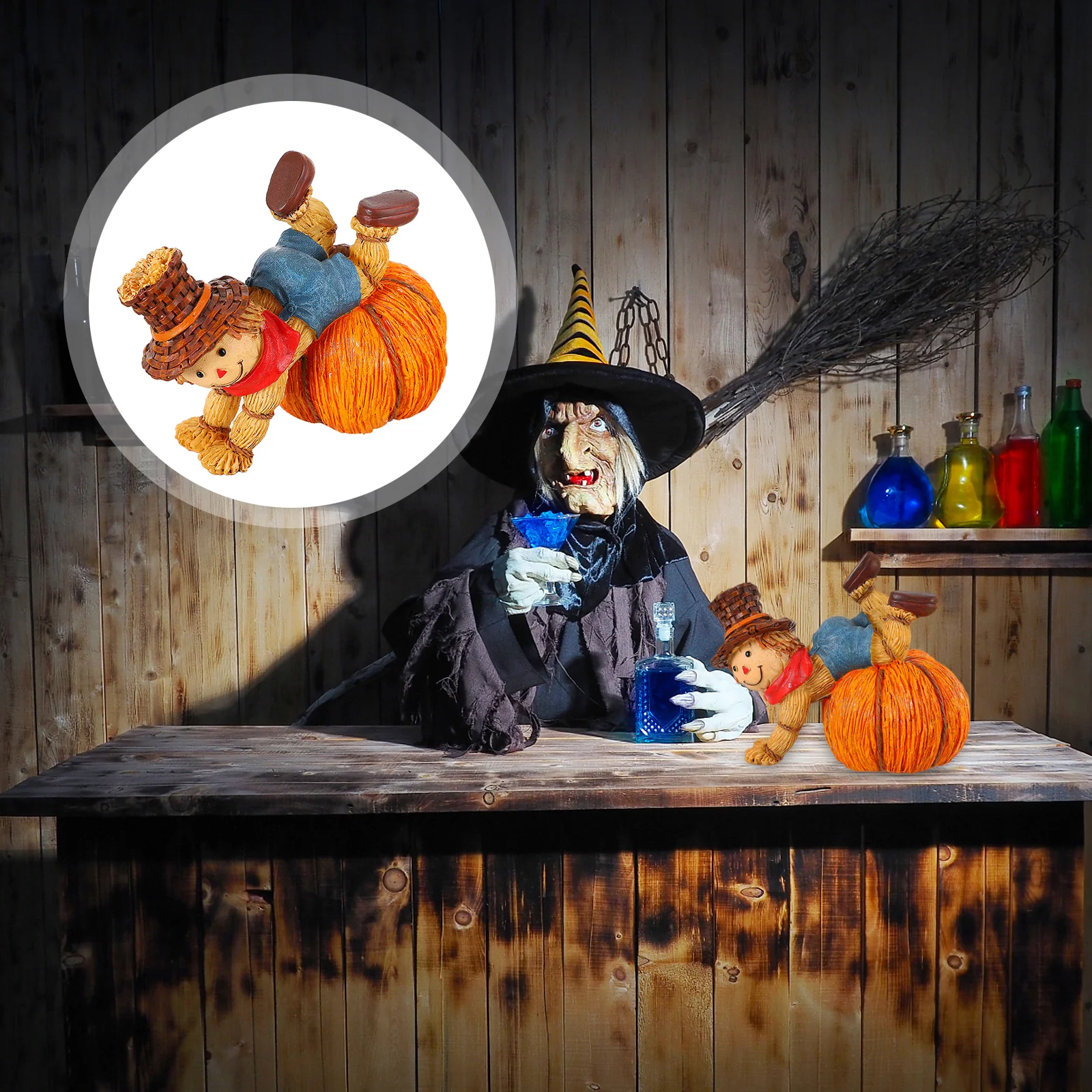 

1Pcs Resin Halloween Pumpkin Scarecrow Decoration Ornament Table Decor Thanksgiving Gift Halloween Ornament