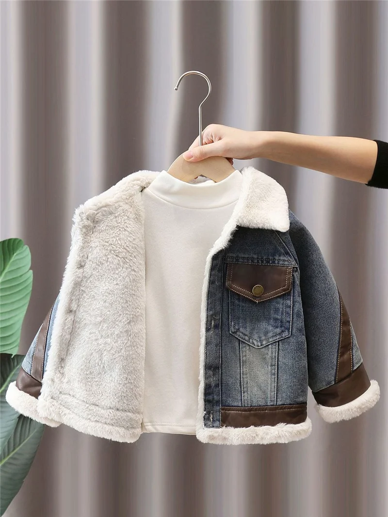 Jungen Plus Samt-Jeansjacke Herbst Winter Kinder Dicke Warme Mäntel Kinder Gefütterte Fleece-Jacken 3-14 Jahre