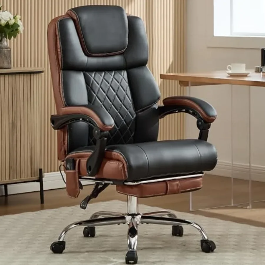 Massage Office Chair with Vibration Heat, 6-Point Support, Reclining Ergonomic Desk Chair with Footrest, Adjustable Height, Bla