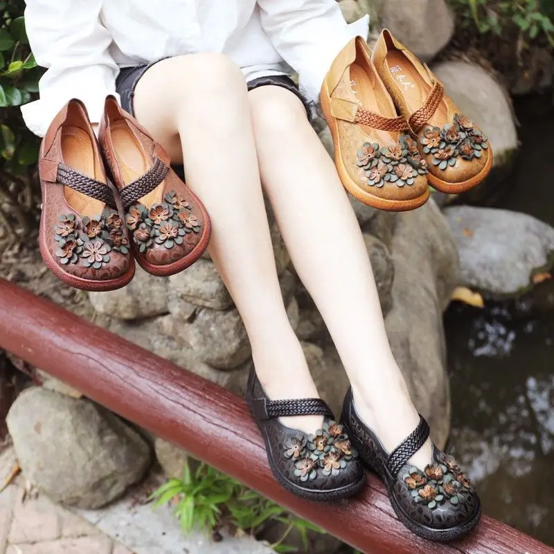 6cm Cow Genuine Leather Retro Mary Jane Hollow Sneaker Women Hook Platform Wedge Moccasins Summer Luxury Flower Elegance Shoes