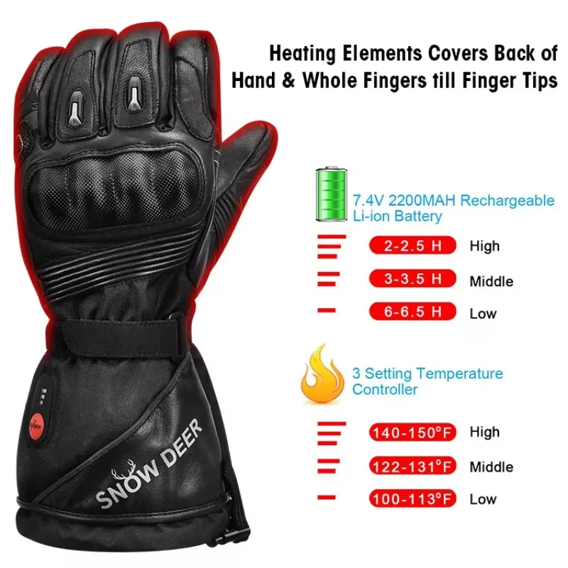 Rechargeable Anti-Slip Ski Gloves Waterproof Winter Warmer with Touchscreen for Heated Motorcycle Riding