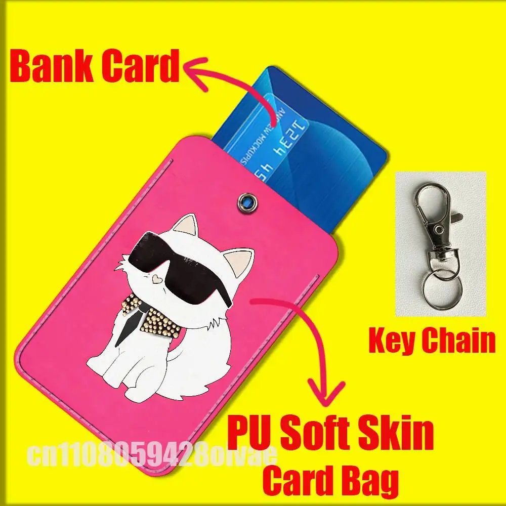 Gato dos desenhos animados engraçado moda para clipes de identificação banco de crédito metrô titular do cartão caso saco de armazenamento adorno chaveiro