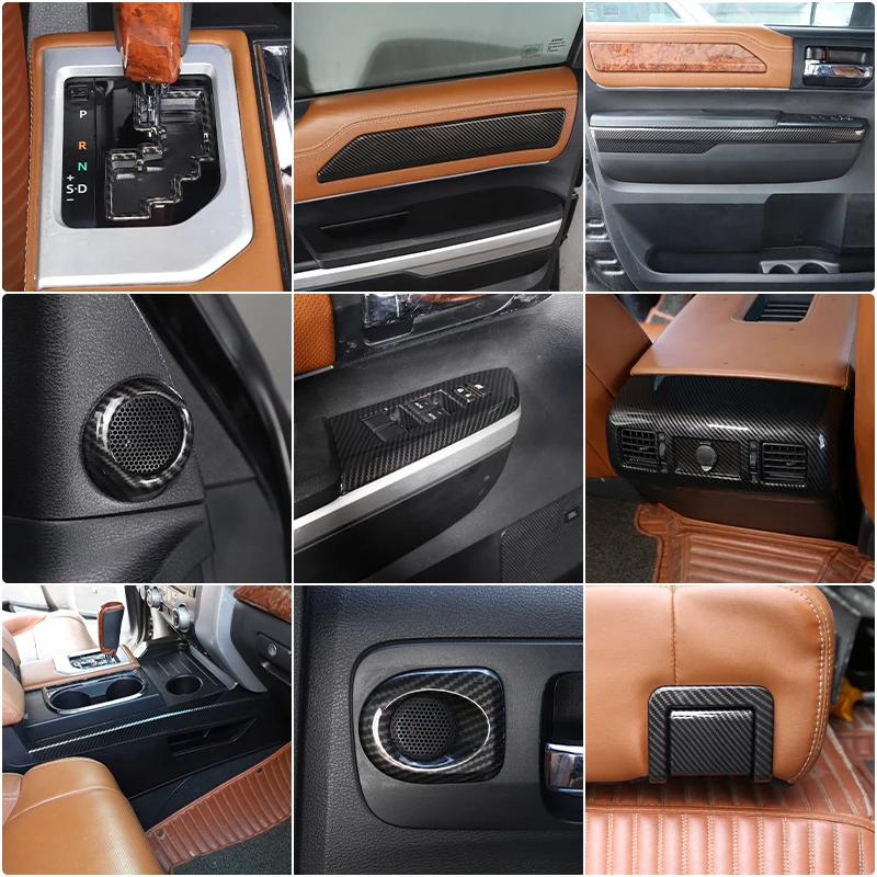 ABS Carbon Fiber Interior Mouldings For Toyota Tundra 2014-2021 Window Lift Switch Dashboard Trim Navigation Panel Frame Cover