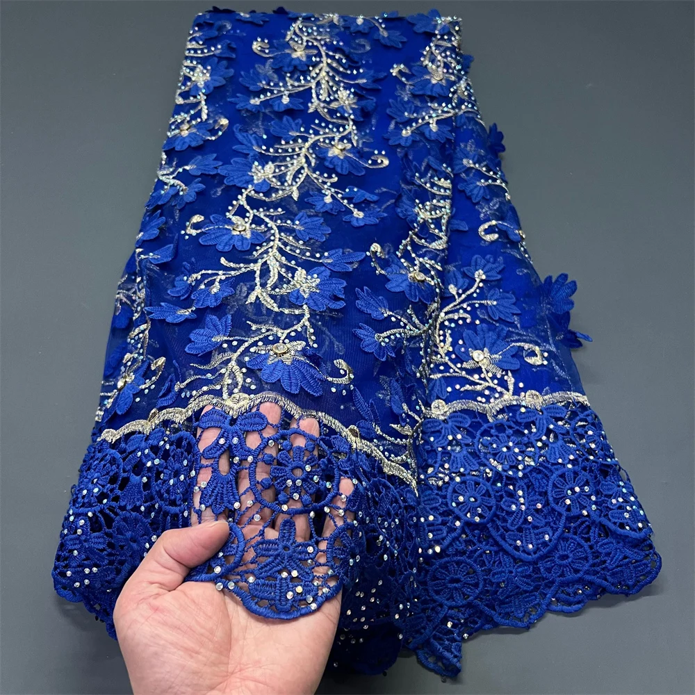 

2025 африканская нигерийская высококачественная тюль с блестками, кружевная ткань для выпускных платьев, вышивка бисером, сетчатая ткань, 5 ярдов, ZJ052