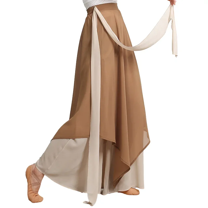 Cina Danza Chiffon Culottes Gamba larga Harem Gonna Pantalone Flowy Danza classica Ballerino popolare Pratica Indossare 2 strati Fata LU52