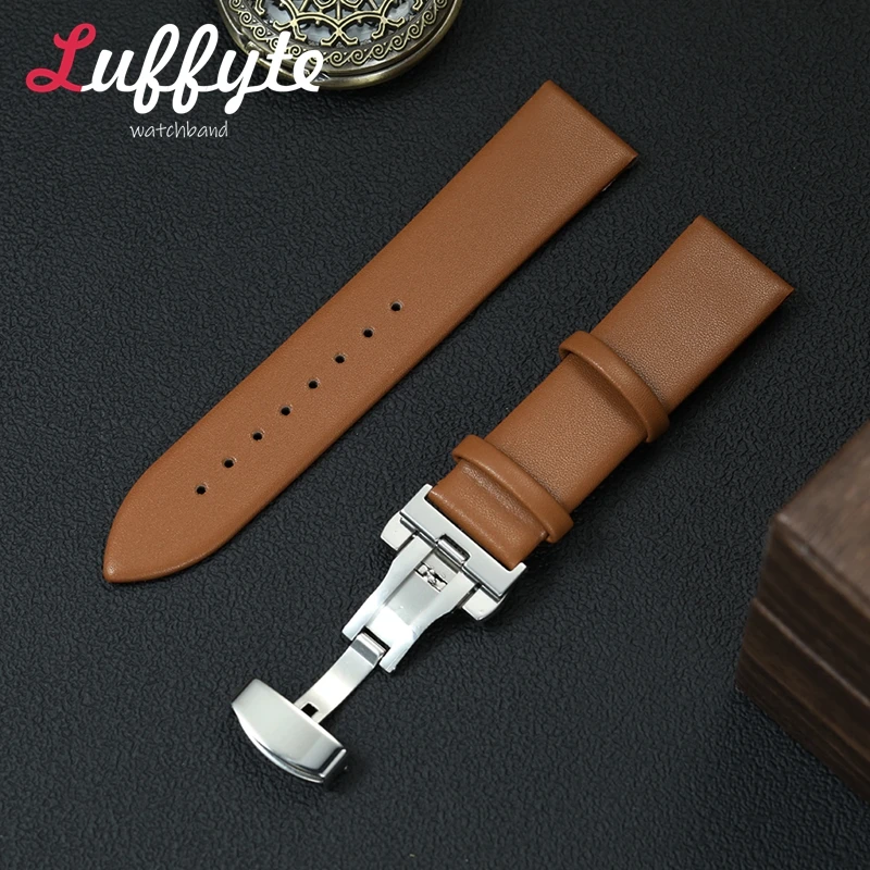 

Women Men Ultra-thin Leather Wrist Band 18mm 20mm 22mm Casual Wristwatch Strap Green Red Pink White Butterfly Buckle Watchband