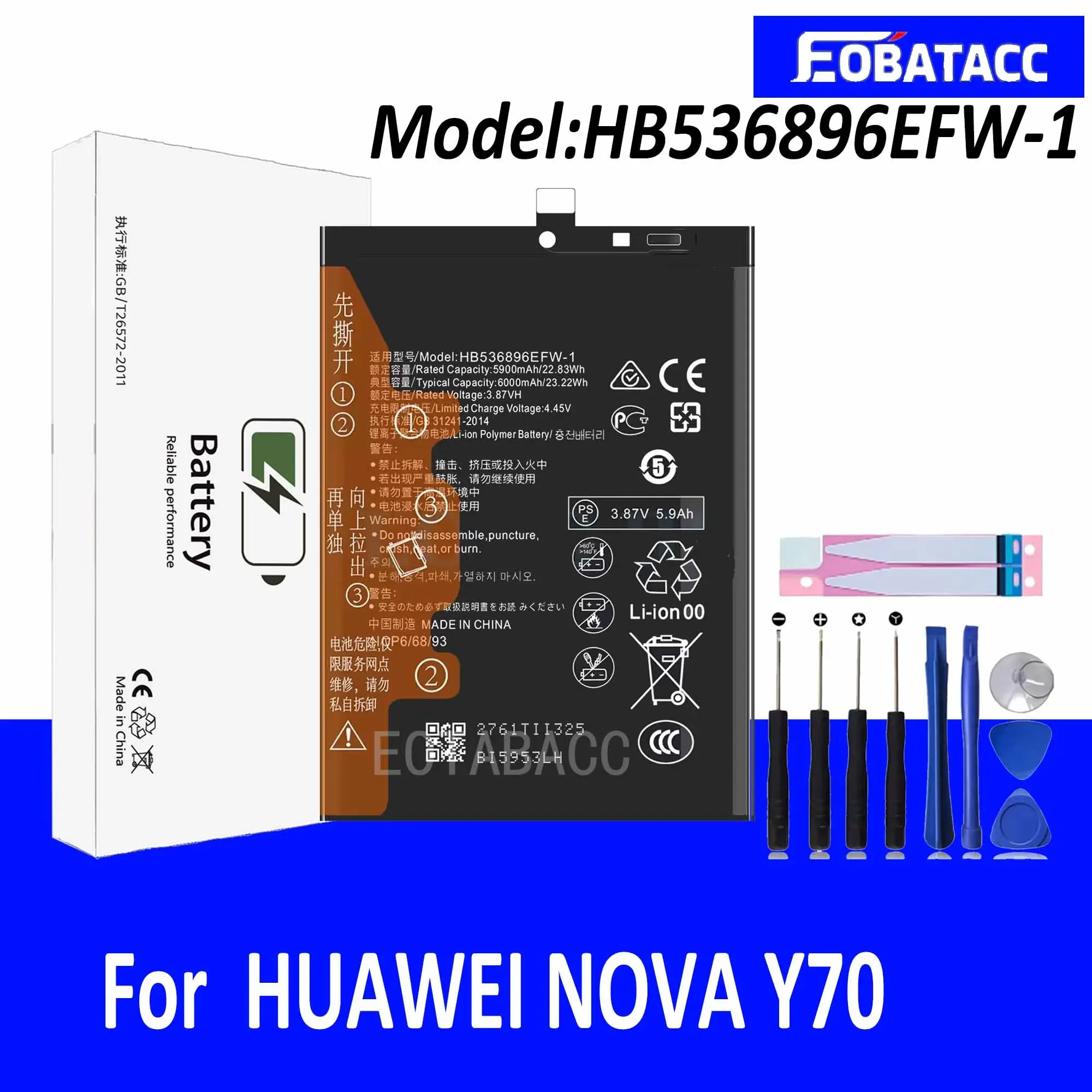 2025 YEAR EOTABACC 100% New Original Battery HB536896EFW-1 For HUAWEI NOVA Y70 Battery +Tools