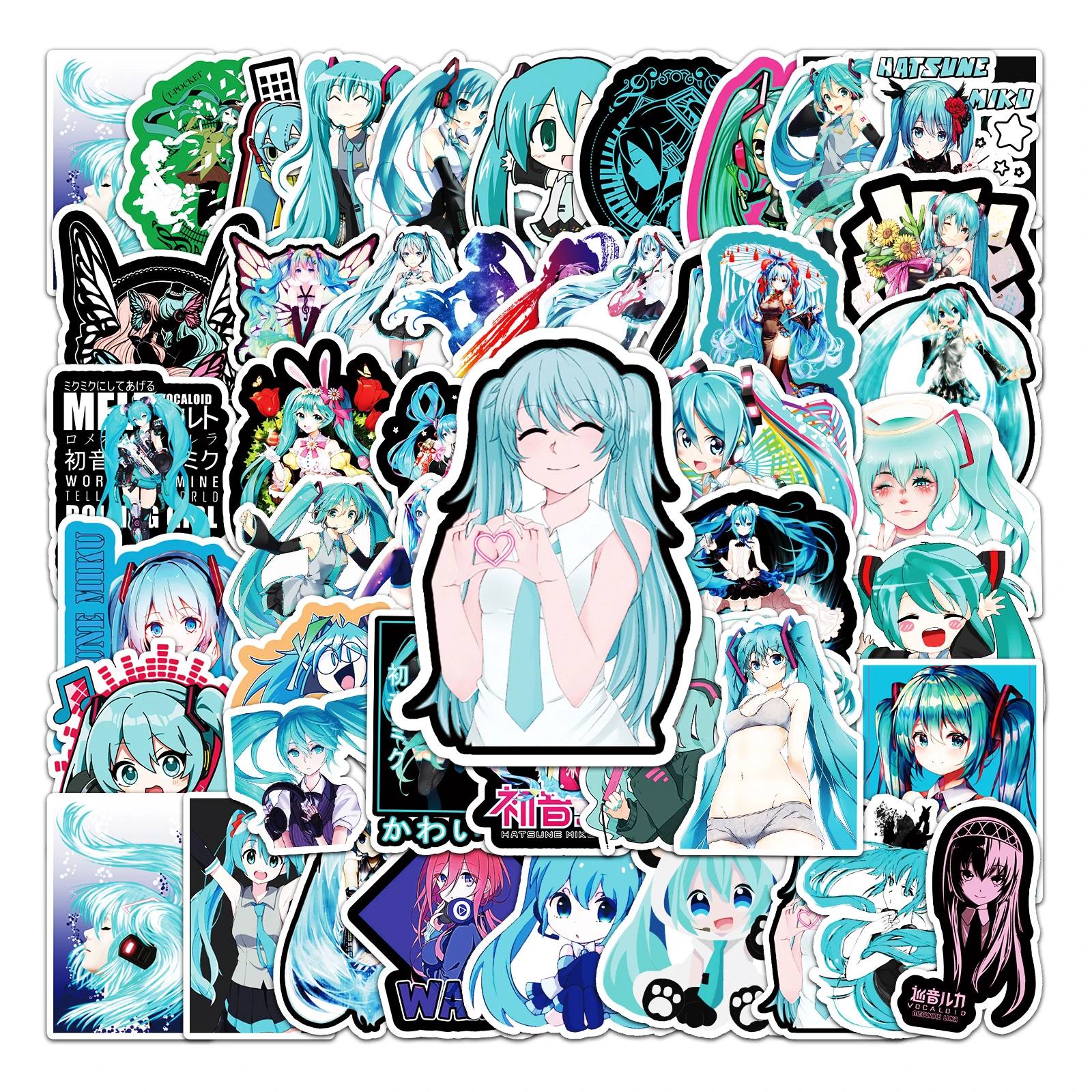 50 Uds. De pegatinas bonitas de Hatsune Miku, impermeables, para ordenador portátil, guitarra, monopatín, libro, equipaje, Graffiti, pegatinas de dibujos animados de Anime, regalo de fiesta para niños