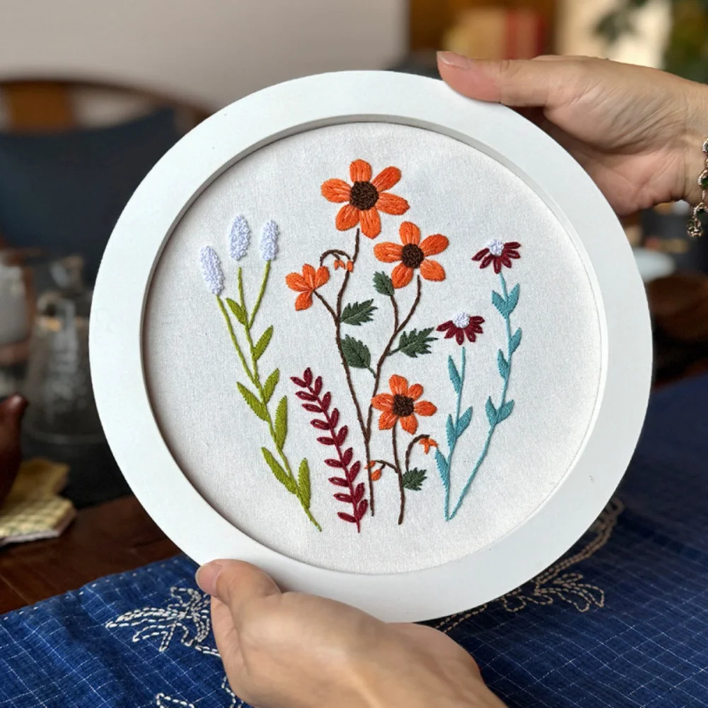 3pcs/set DIY Embroidery Starter Kits with Floral Flower Patterns Kit for Beginners Fabric Cross Stitch Kits for Adults