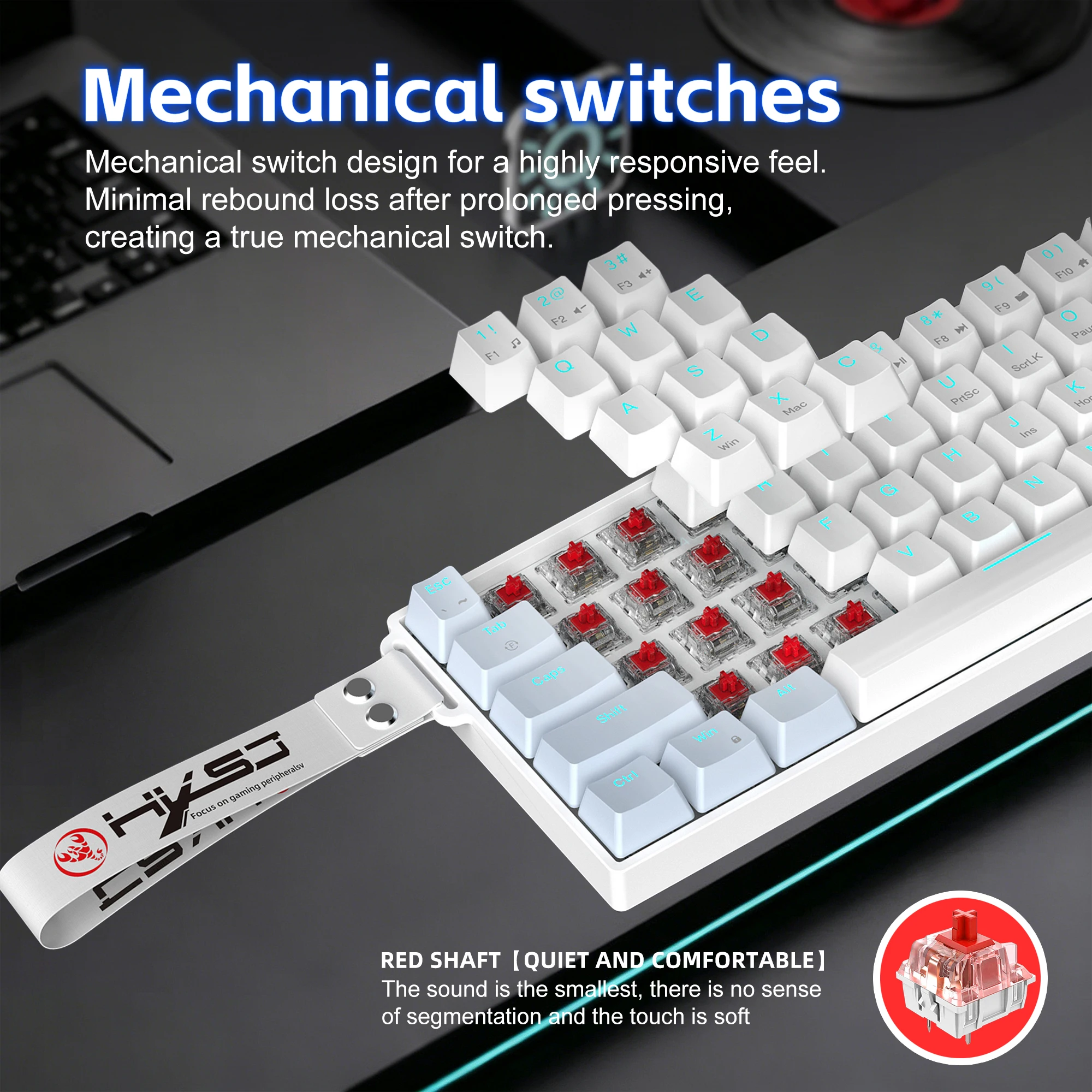 HXSJ K61 61 Keys Wired Mechanical Keyboard Red Blue Switch 13 Ice Backlight Full Key Rollover Custom Programmable Keyboard