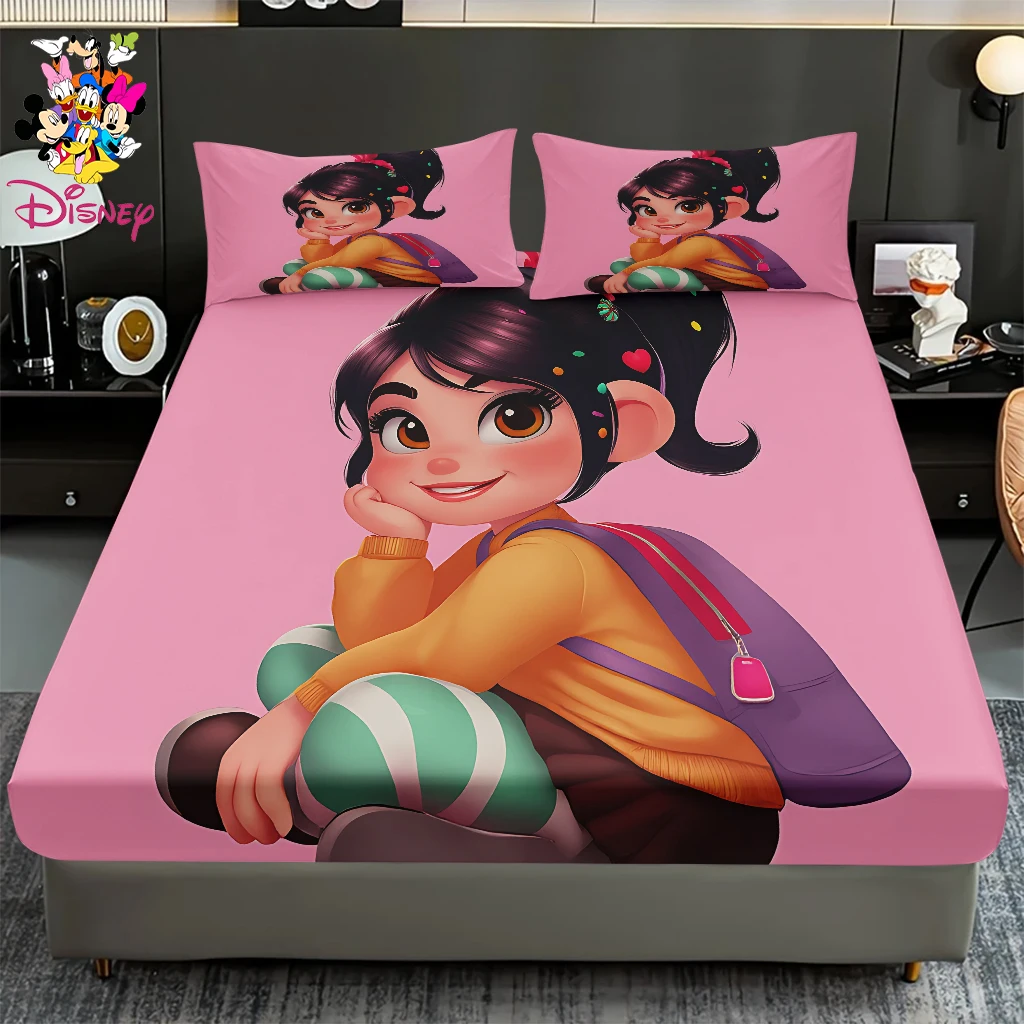 2/3 قطعة مجموعة ملاءات ديزني فانيلوب المجهزة، طباعة رقمية مريحة ولطيفة وناعمة مناسبة لغرف النوم المنزلية/غرف الضيوف/المهاجع