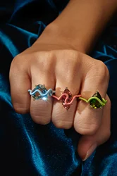 Geometric CZ Enamel Rings Paved 3 Color Different Shape Bling 5A Zirconia Gold Color Fashion Jewelry Anillos Mujer Party Wedding