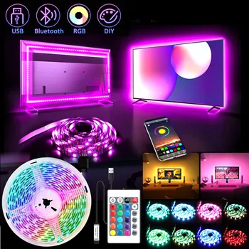 1-30M USB LED RGB şerit işık Tuya APP kontrol RGB 5050 Led ışıkları 16 renk değiştirme oda Deco için esnek lamba bant TV arkaplan ışığı