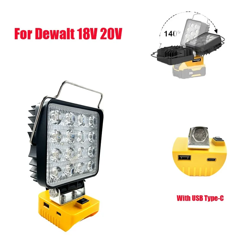 NEW camping  LED work light is used for DEWALT 18V 20V battery with USB Type-C LED for indoor and outdoor emergency lighting