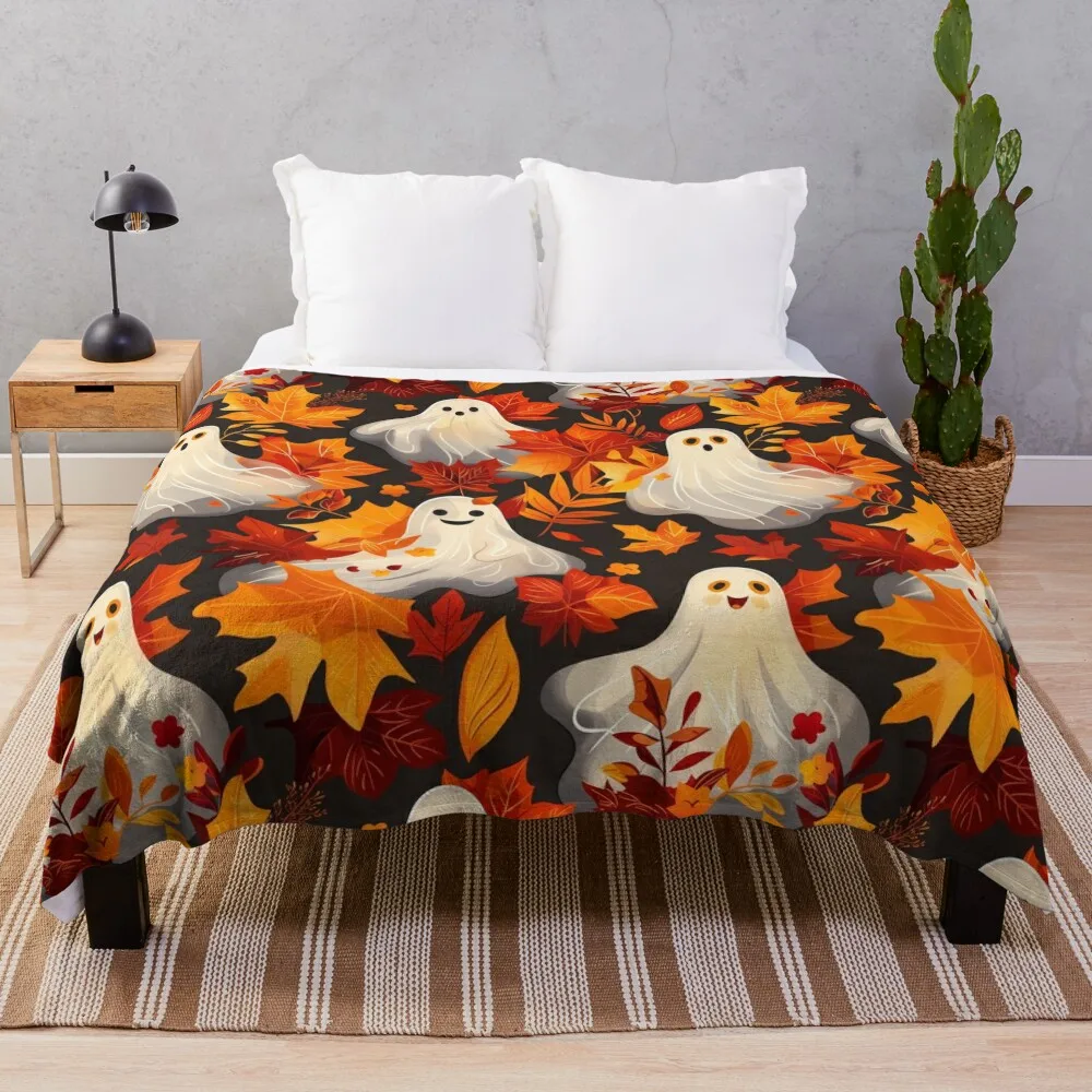 

Spooky Fall Vibes Ghosts Throw Blanket Decoratives Plaid Blankets