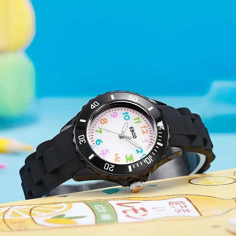 Montre analogique pour enfants, bracelet en silicone souple, chiffres colorés, montres mignonnes pour enfants, montre-bracelet à quartz degré d'eau, garçons et filles