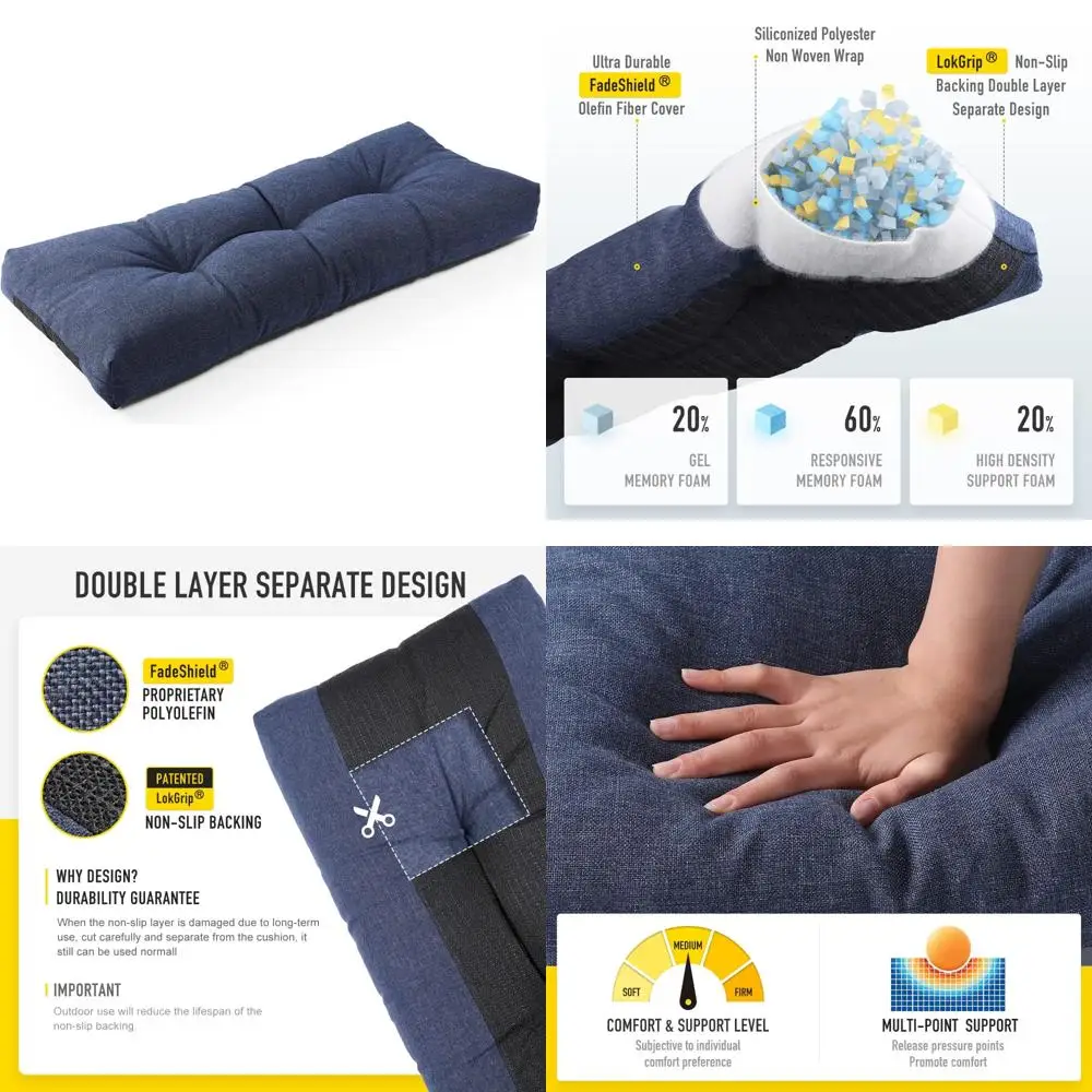 

Durable Memory Foam Bench Cushion with Non-Slip and FadeShield Technology for Outdoor and Indoor Use, 42 Inches Wide