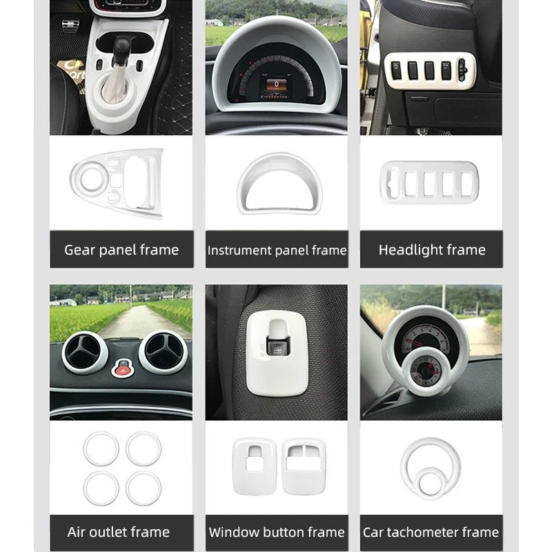 

White Car Interior Decoration Accessories ABS Decoration Modification Stickers for Smart 453 Fortwo Forfour Car Styling