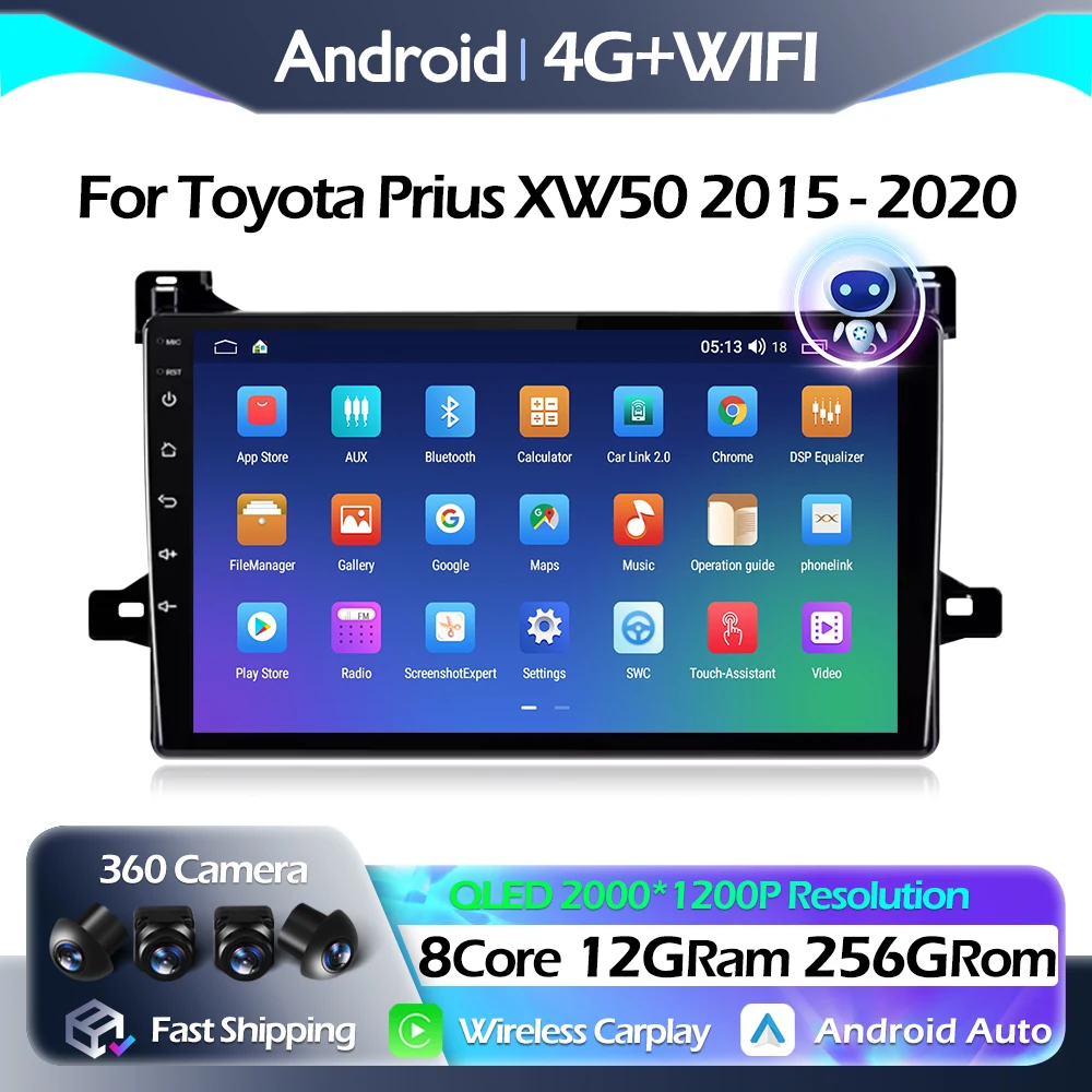 

Bluetooth For Toyota Prius XW50 2015 - 2020 Multimedia Video Player Android Auto Navigation GPS WIFI Carplay 4G DSP