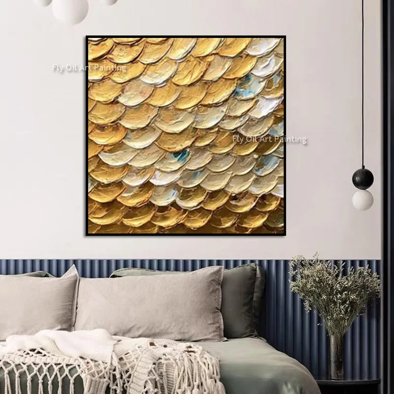 Simplism Design Golden Yellow And Beige Canvas Oil Painting Handmade New Special Gold Foil Home Wall Decor Items Yellow Beige Ar