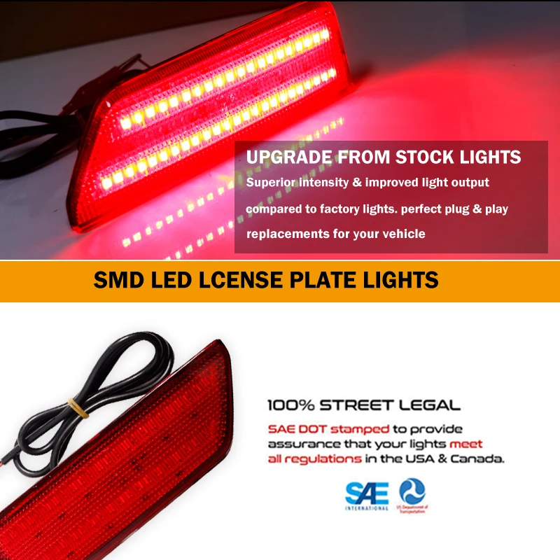 2pcs Full LED Rear Bumper Reflector Replace LED Lights For 2016-2017 GMC Terrain , Function as Tail, Brake & Rear Fog Lamps