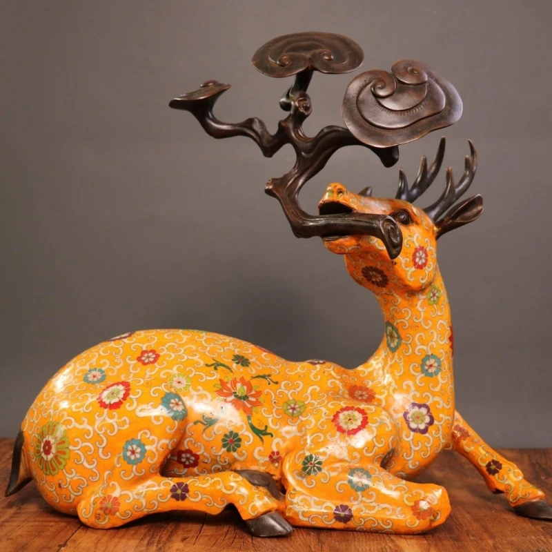 

Pure copper cloisonne deer ornament Ganoderma lucidum deer pure copper filament collection