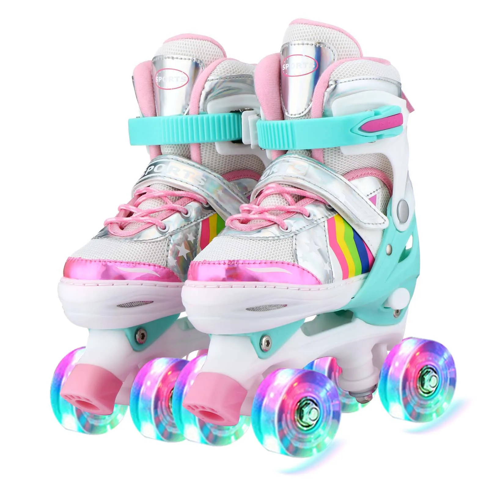 Children Roller Skate Shoes 4-Wheel Sport Protecitve Beginner Roller Shoes Boy Girl Child Kid Skating Sport Flashing Quad Skates