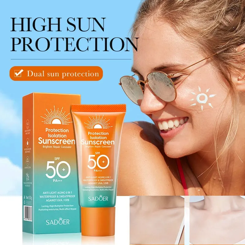 

SADOER Spf 50+ Солнцезащитный крем для защиты лица Solar Уход за кожей Двойная трубка Мультиэффект PA +++ Солнцезащитный крем для лица Солнечный блокатор