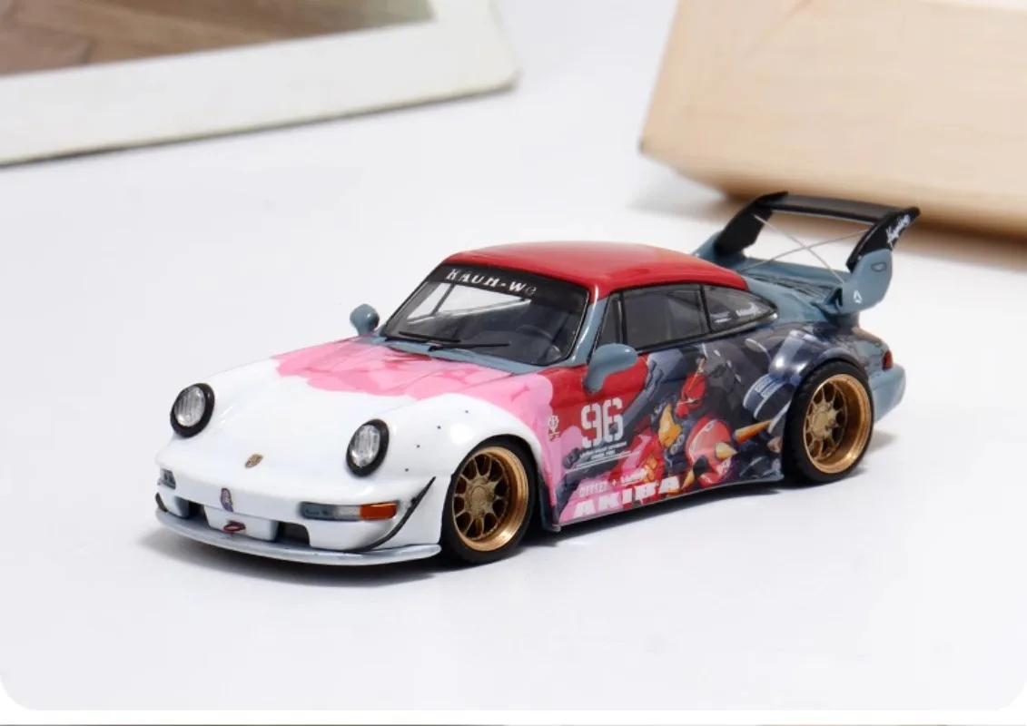 Decodificar diecast 1/64 escala porsche liga modelo carros porsche rwb 964 zaku revestimento jogar veículos brinquedos para meninos presente caixa original