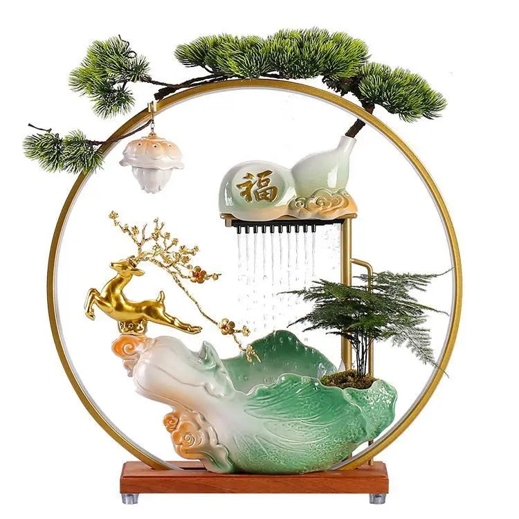 Ceramics attract wealth, flow water, wealth, circulation, water cabbage, deer ornaments, home living room, tea table,gifts