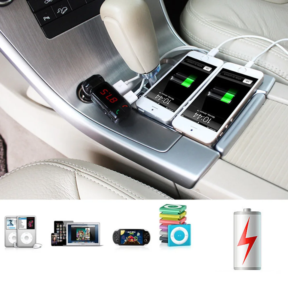 

Wireless Fm Transmitter Car Adapter Mp3 Player Dual Usb 2.1A Handsfree Call Aux In 87.5-108.0Mhz Black For