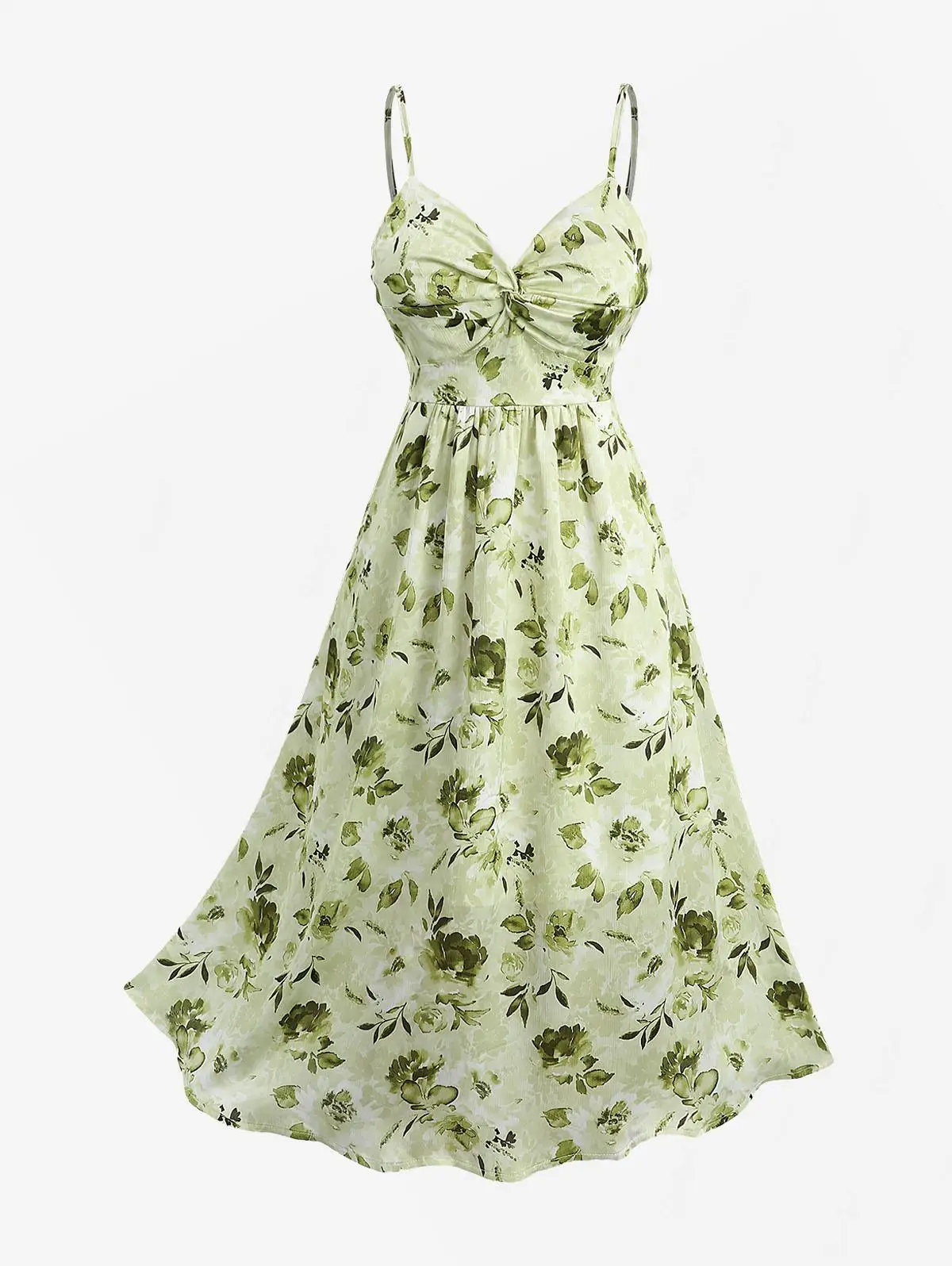 طقم فستان صيفي نسائي من ROSEGAL مقاس كبير مزين بالزهور برباط علوي مضلع وكشكشة مطبوع عليه أوراق شجر فستان كامي وصل حديثًا #2