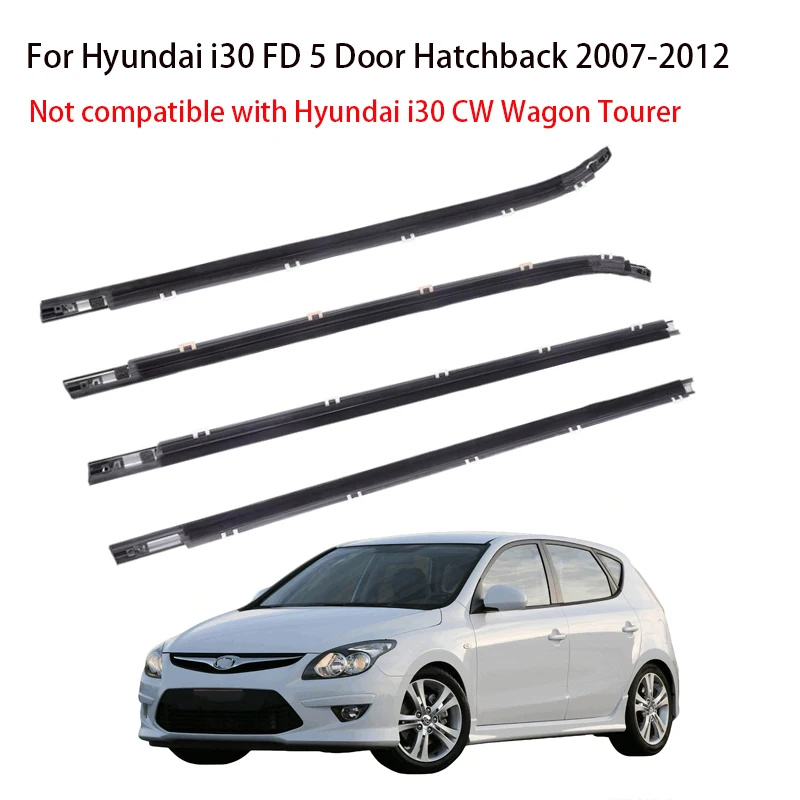 Black 4Pcs Window Rubber Trim For Hyundai i30 2007-2012 FD 5 Door Hatchback Weatherstrip Seal Strips Door Molding 82210-2L000