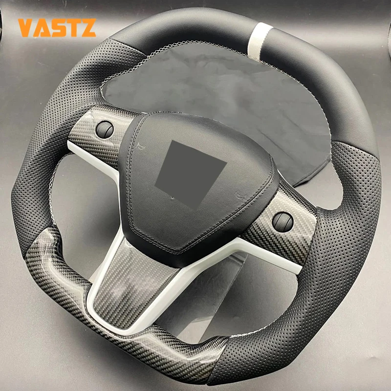 VASTZ For Tesla Model 3 Y New Carbon Fiber Steering Wheel Ellipse Customization Personalized Including Knob Carbon Fiber Cover