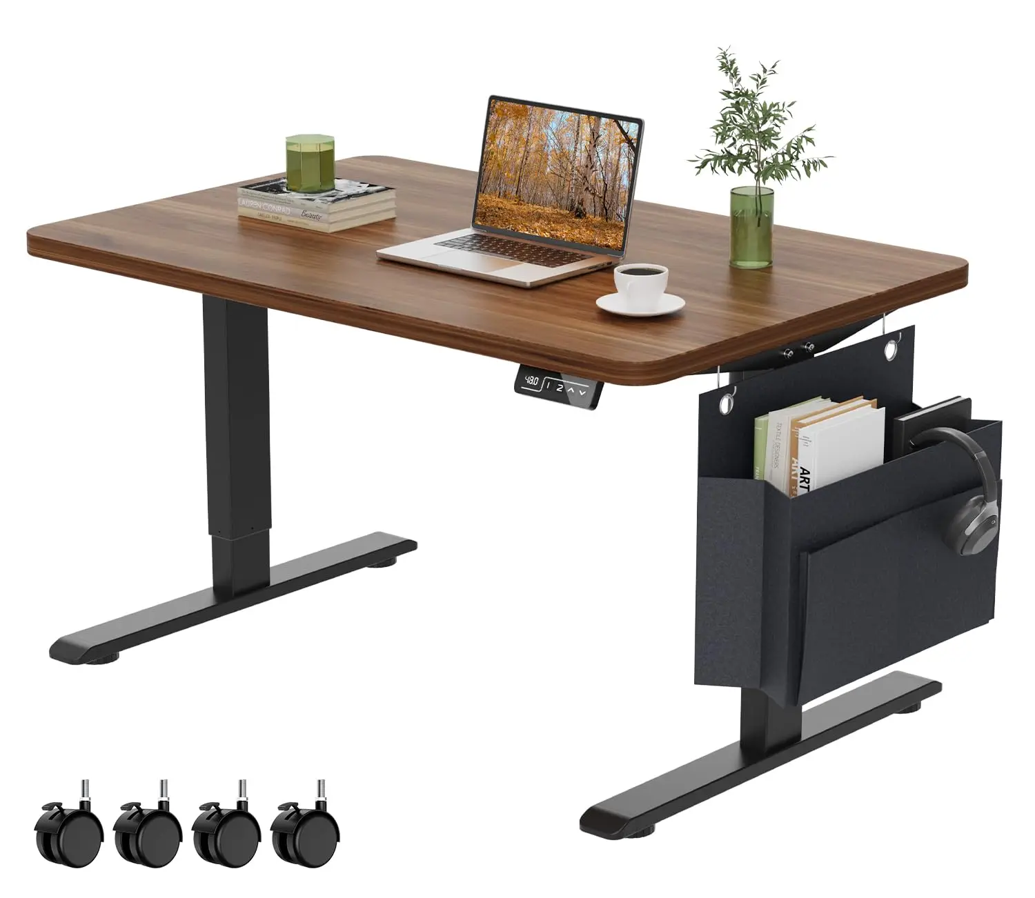 

Coffee Table, Height Adjustable Electric Coffee Table with Storage Bag Lift Tabletop Dining Table Office Table with Lockable Whe