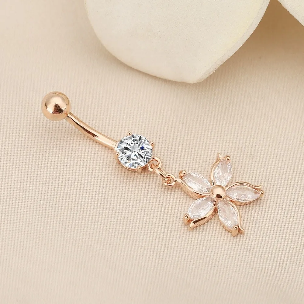 Alloy Rhinestone Piercing Belly Dual Color Shiny Apricot Blossom Navel Jewelry Detachable Exquisite Flower Rhinestone Belly Ring