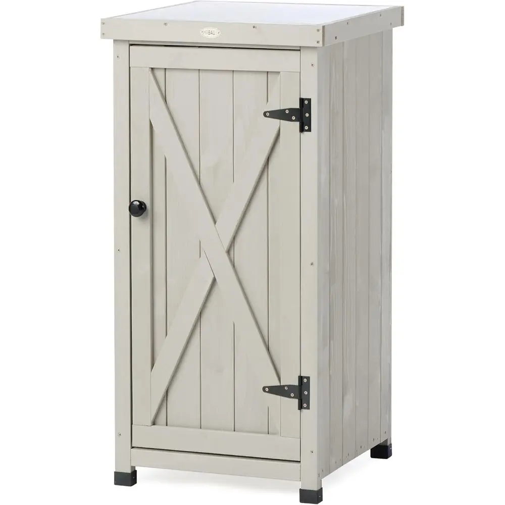Outdoor Storage Cabinet Patio Garden Potting Bench Table with Shelves Metal-Tabletop Wooden Planting Work Station Weatherproof