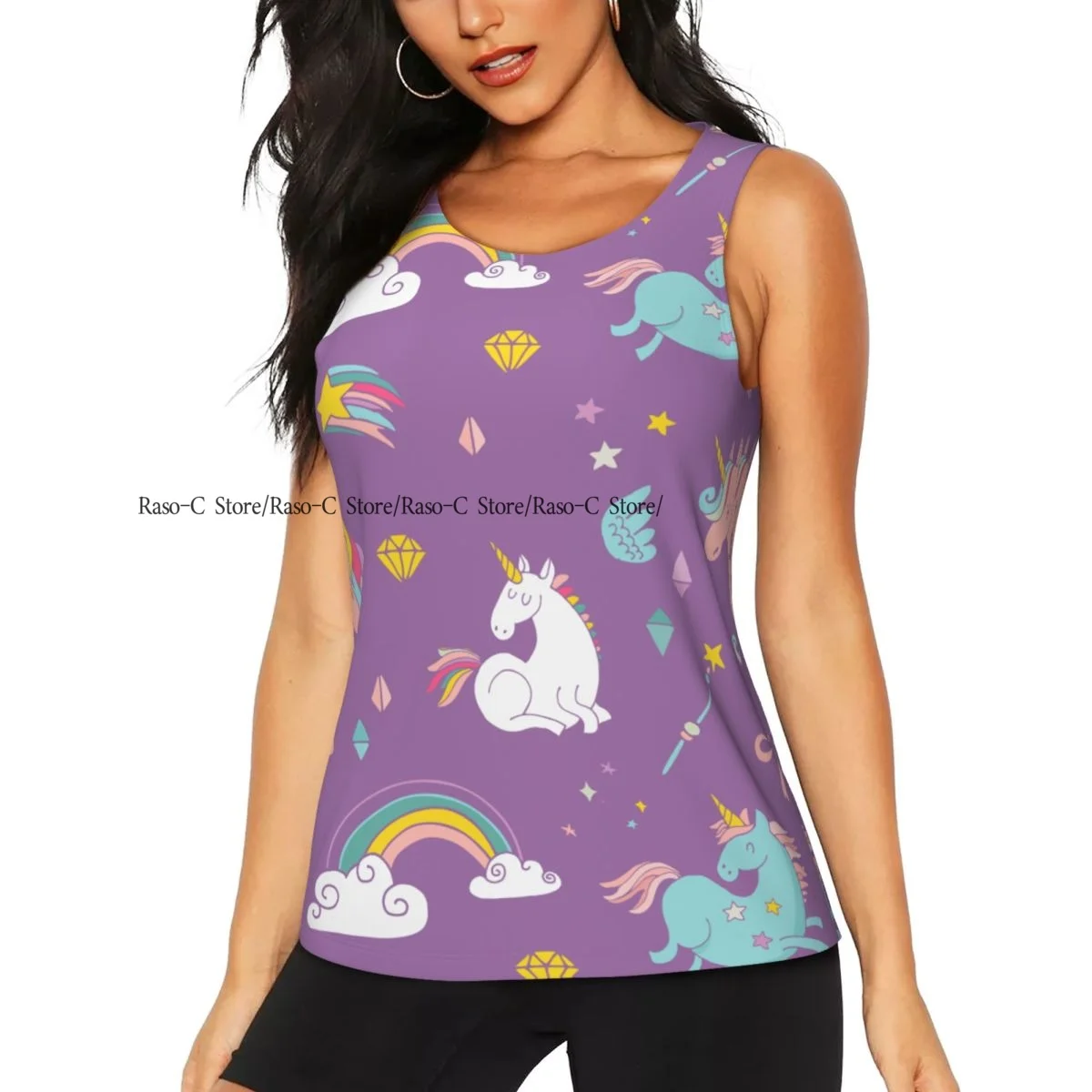 Women Sport tank Tops Loose Yoga Tops Quick Dry Workout Sport Tops Unicorn Rainbow And Fairy Wings Pattern Yoga Shirt