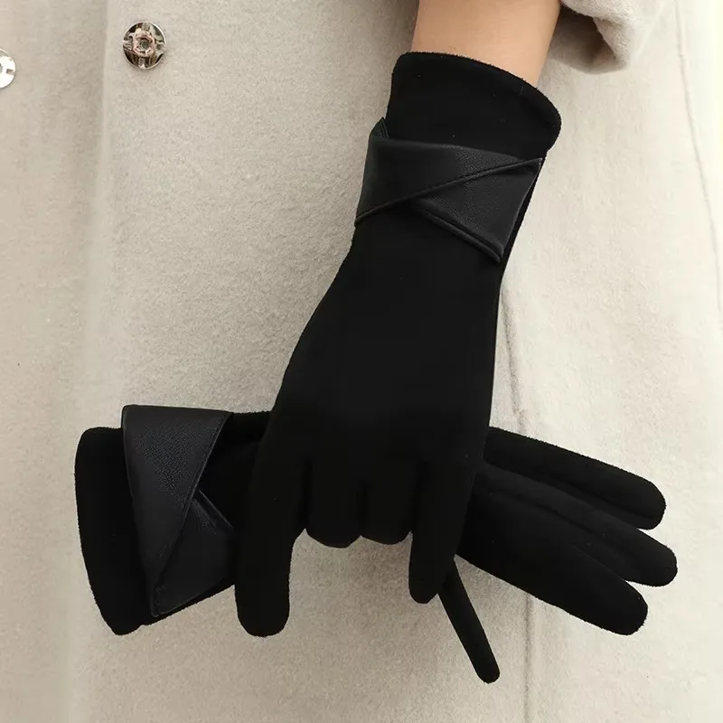 Imitation Leather Velvet Gloves Warm Women's Winter Use. Touchable Screen, Elegant Accessories, Cycling and Driving Gloves